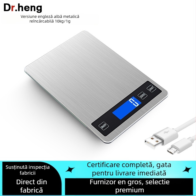 Cântar digital de bucătărie pentru patiserie, capacitate 5–15 kg, model Dh-a10 încărcare, măsurare electronică, alimentare duală (baterii AAA sau încărcare), pentru bucătărie