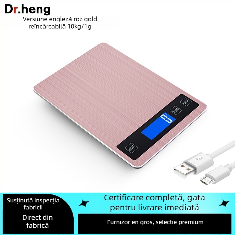 Cântar digital de bucătărie pentru patiserie, capacitate 5–15 kg, model Dh-a10 încărcare, măsurare electronică, alimentare duală (baterii AAA sau încărcare), pentru bucătărie