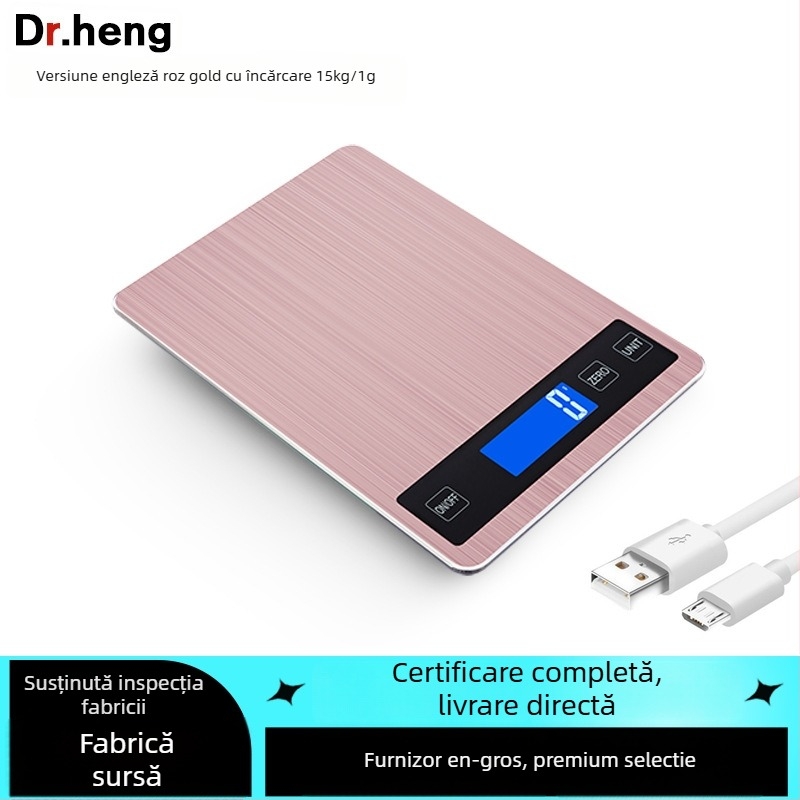 Cântar digital de bucătărie pentru patiserie, capacitate 5–15 kg, model Dh-a10 încărcare, măsurare electronică, alimentare duală (baterii AAA sau încărcare), pentru bucătărie