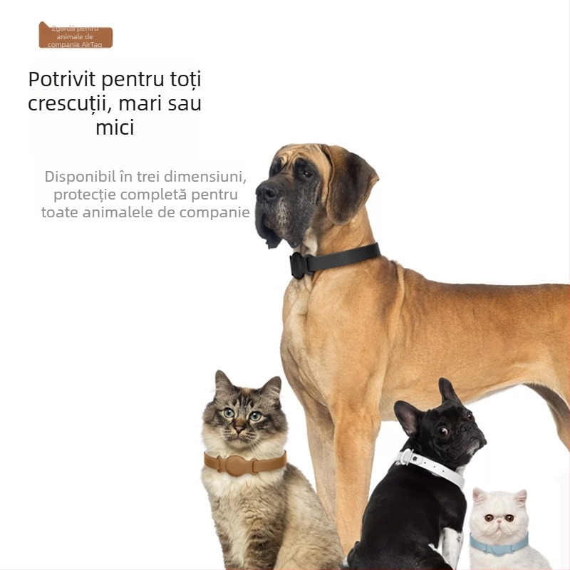 Carcasă de protecție AirTag pentru animale de companie, din piele, purtare la gât, anti-pierdere, anti-zgâriere, anti-uzură