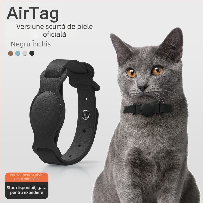 Carcasă de protecție AirTag pentru animale de companie, din piele, purtare la gât, anti-pierdere, anti-zgâriere, anti-uzură