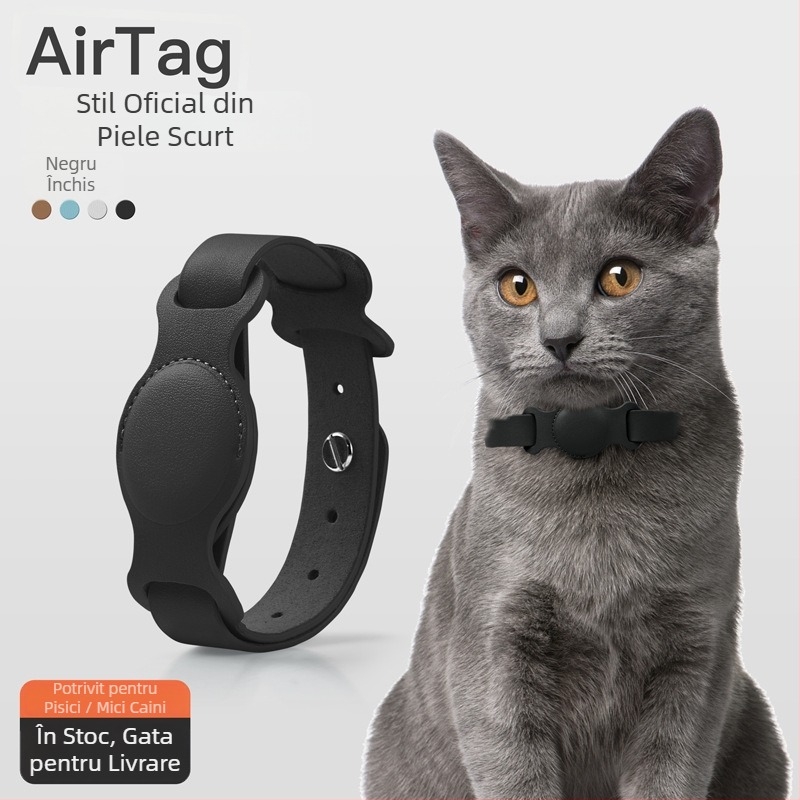 Carcasă de protecție AirTag pentru animale de companie, din piele, purtare la gât, anti-pierdere, anti-zgâriere, anti-uzură