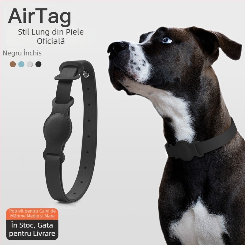 Carcasă de protecție AirTag pentru animale de companie, din piele, purtare la gât, anti-pierdere, anti-zgâriere, anti-uzură