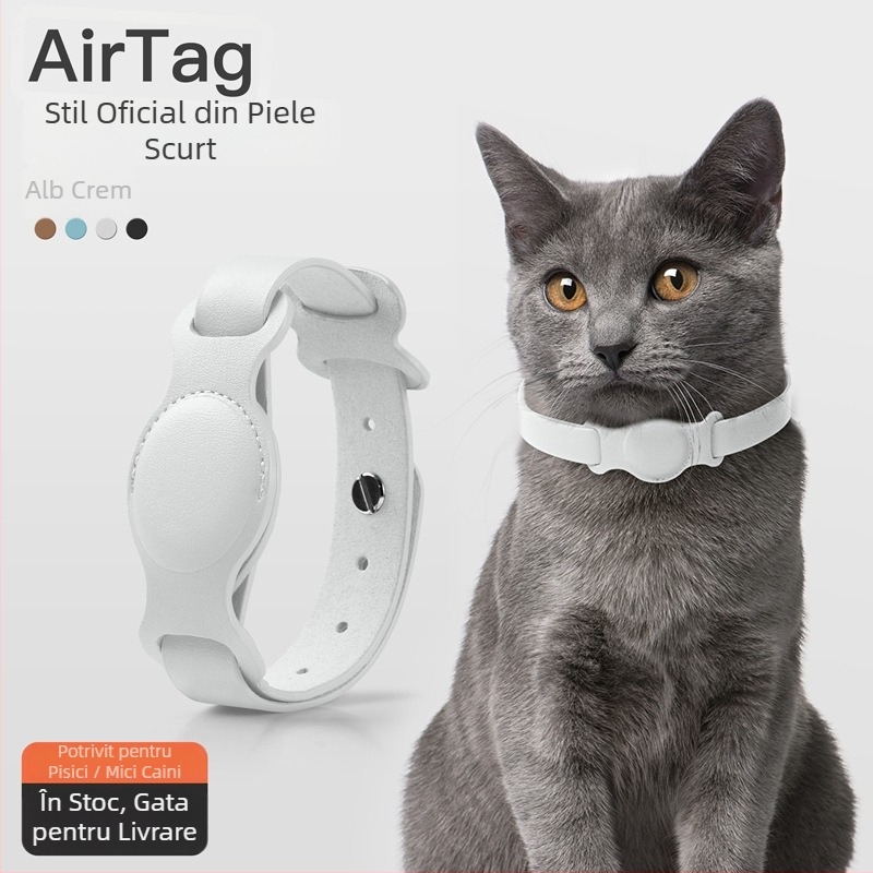 Carcasă de protecție AirTag pentru animale de companie, din piele, purtare la gât, anti-pierdere, anti-zgâriere, anti-uzură