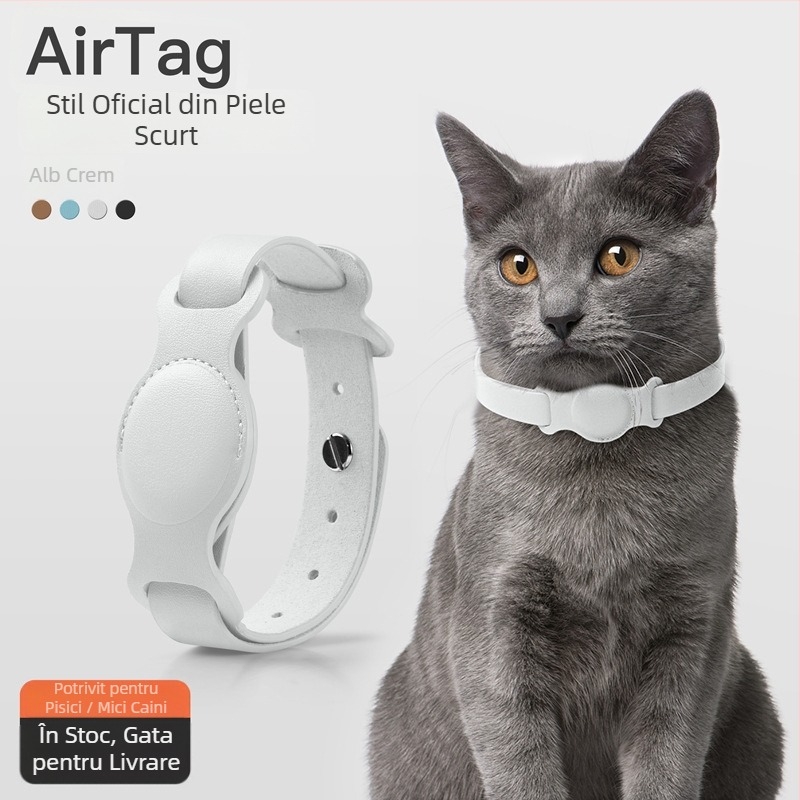Carcasă de protecție AirTag pentru animale de companie, din piele, purtare la gât, anti-pierdere, anti-zgâriere, anti-uzură