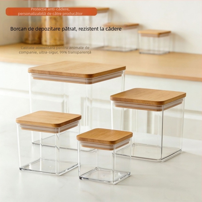 Cutie pătrată din PET pentru conservarea alimentelor, recipient transparent pentru depozitare, Fabricat în Zhejiang Jinhua, Calitate Premium