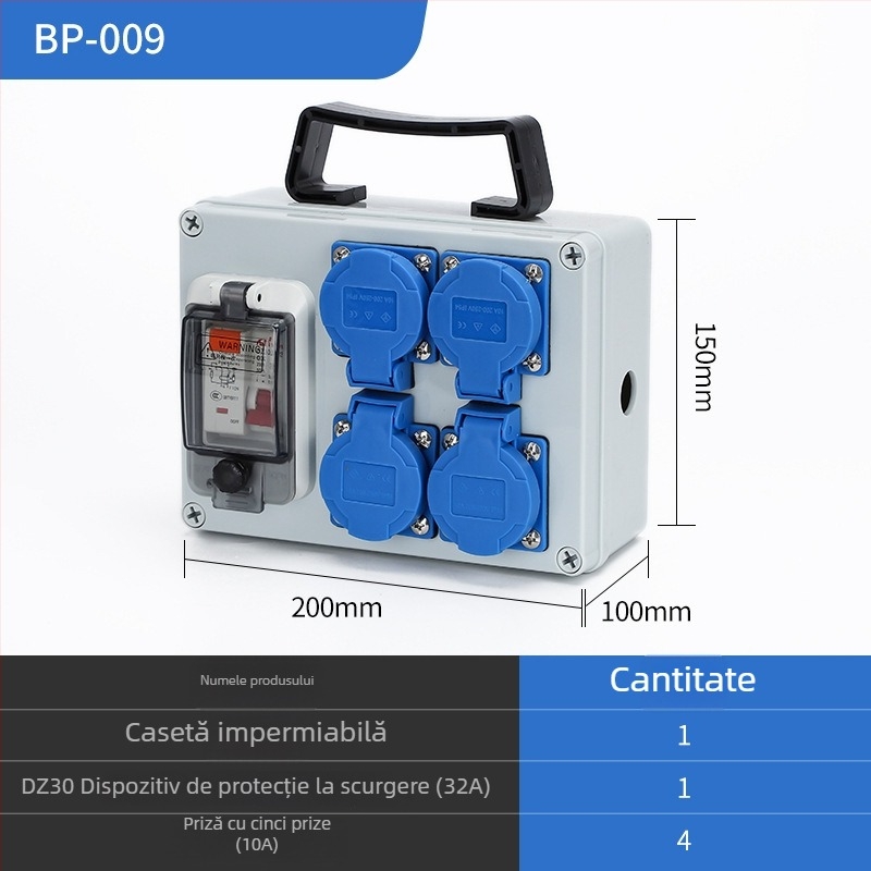 Cutie de distribuție IP65 pentru exterior, montaj pe suprafață, cu distribuție în trei etaje și protecție la scurgeri, 220V