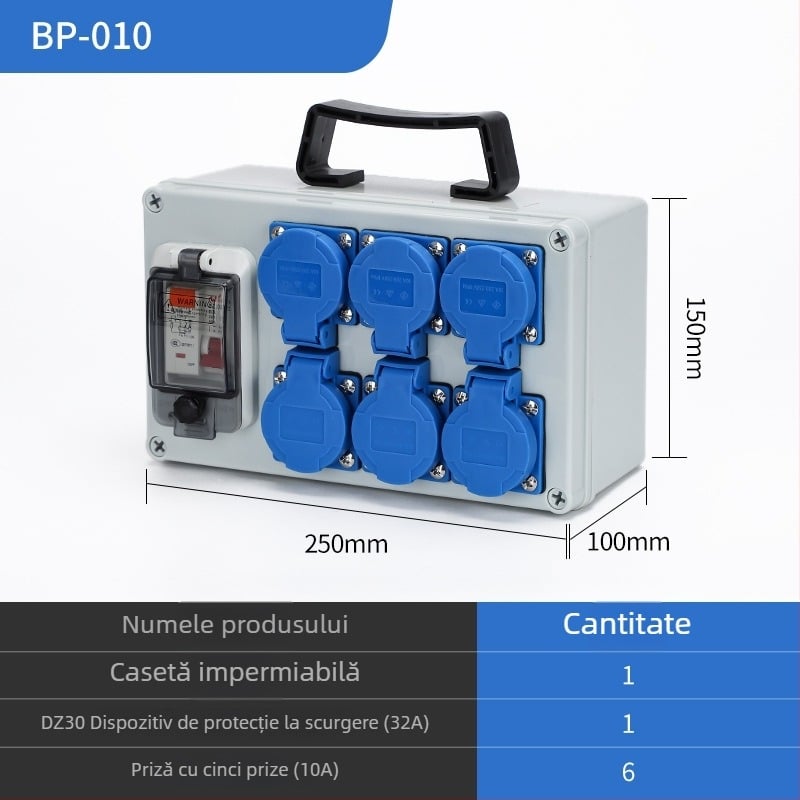 Cutie de distribuție IP65 pentru exterior, montaj pe suprafață, cu distribuție în trei etaje și protecție la scurgeri, 220V