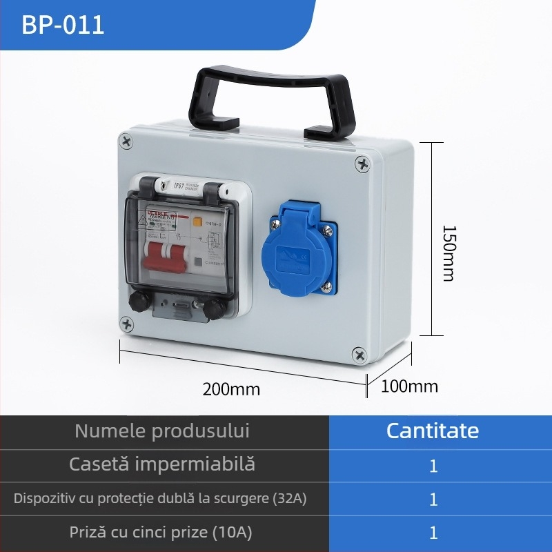 Cutie de distribuție IP65 pentru exterior, montaj pe suprafață, cu distribuție în trei etaje și protecție la scurgeri, 220V