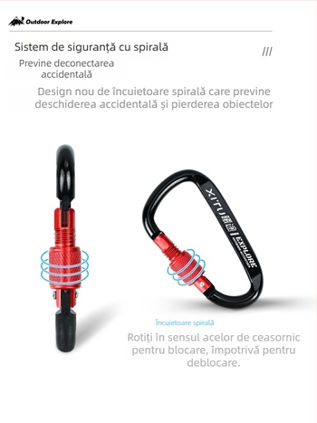 Carabiner D-Type cu încuietoare, lanț pentru chei, pentru camping în aer liber, stil mini