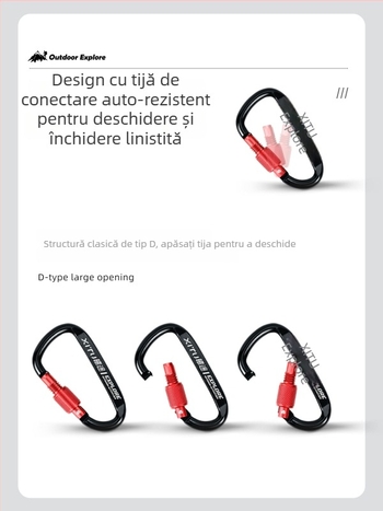 Carabiner D-Type cu încuietoare, lanț pentru chei, pentru camping în aer liber, stil mini