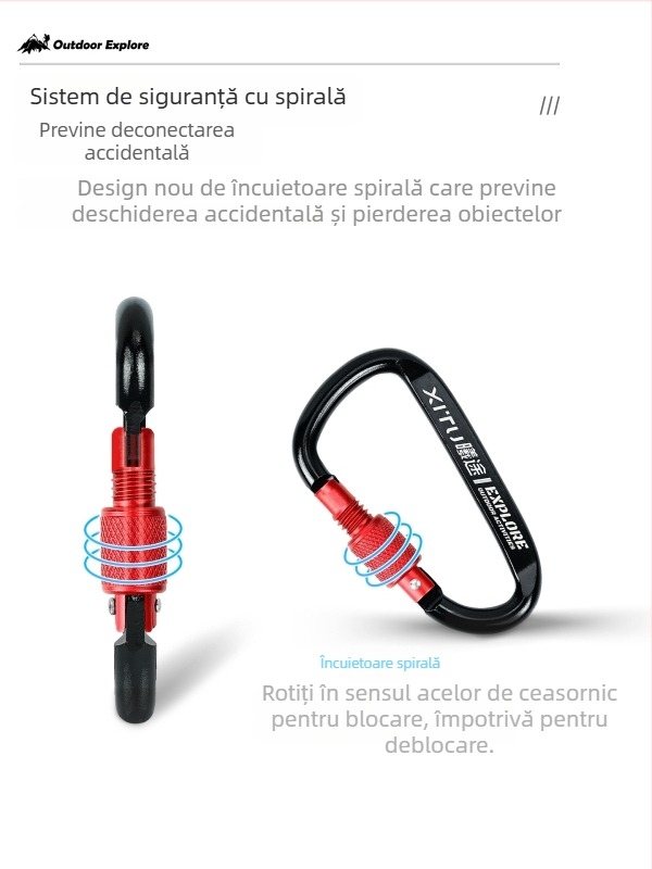 Carabiner D-Type cu încuietoare, lanț pentru chei, pentru camping în aer liber, stil mini