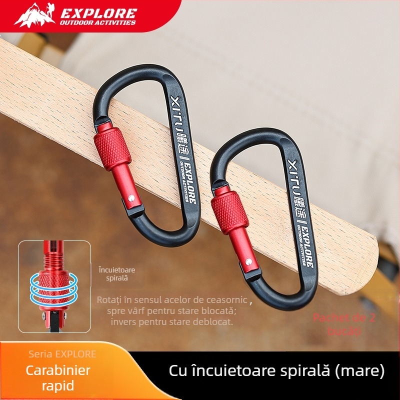 Carabiner D-Type cu încuietoare, lanț pentru chei, pentru camping în aer liber, stil mini