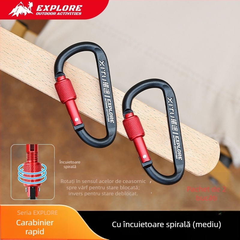 Carabiner D-Type cu încuietoare, lanț pentru chei, pentru camping în aer liber, stil mini