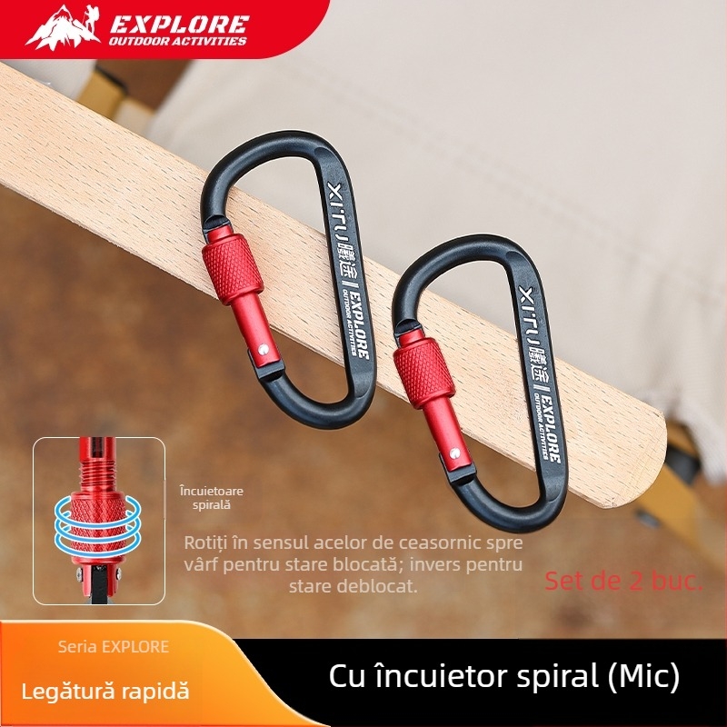 Carabiner D-Type cu încuietoare, lanț pentru chei, pentru camping în aer liber, stil mini