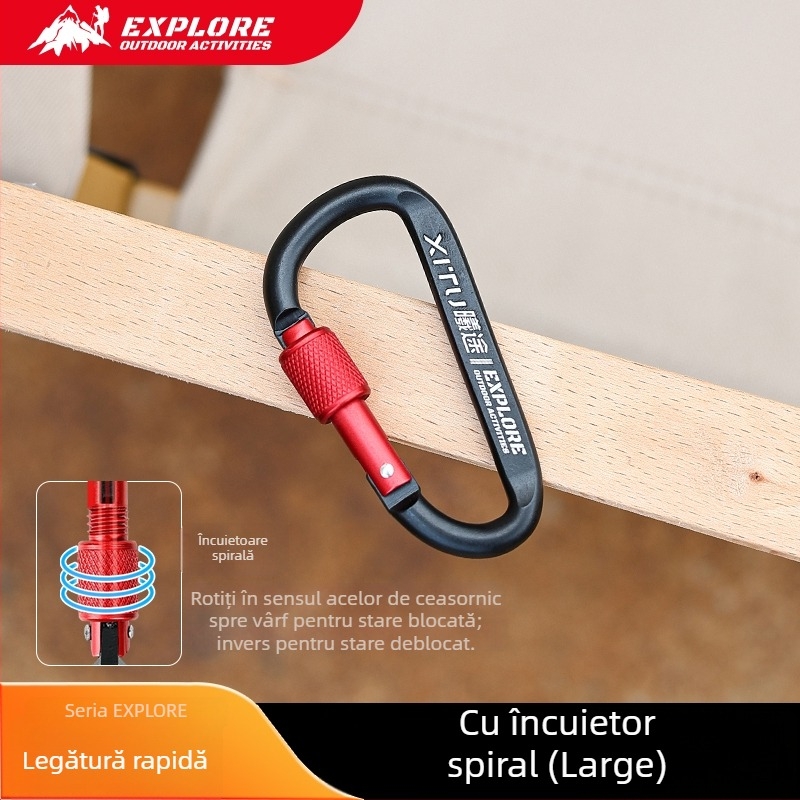 Carabiner D-Type cu încuietoare, lanț pentru chei, pentru camping în aer liber, stil mini