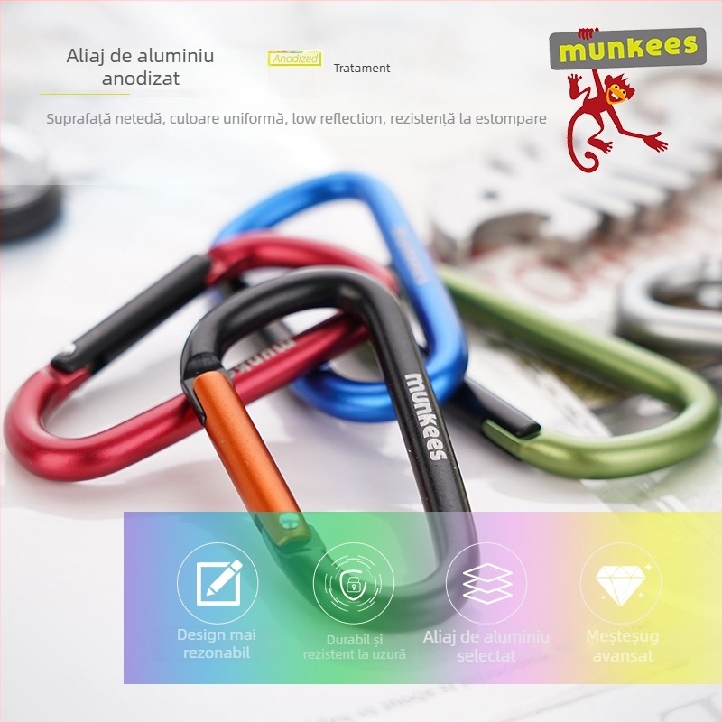 Carabiner din oțel inoxidabil, în formă D – cârlig mic cu încuietoare – inel de chei multifuncțional pentru rucsac de drumeție | capacitate de încărcare: 60