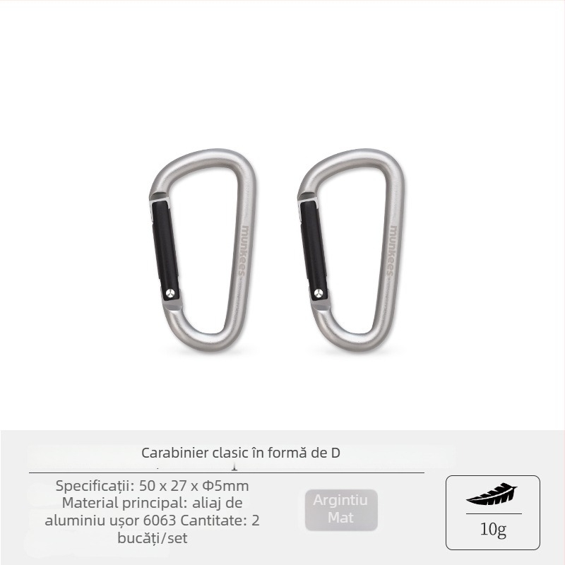 Carabiner din oțel inoxidabil, în formă D – cârlig mic cu încuietoare – inel de chei multifuncțional pentru rucsac de drumeție | capacitate de încărcare: 60