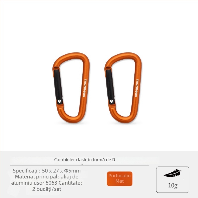 Carabiner din oțel inoxidabil, în formă D – cârlig mic cu încuietoare – inel de chei multifuncțional pentru rucsac de drumeție | capacitate de încărcare: 60