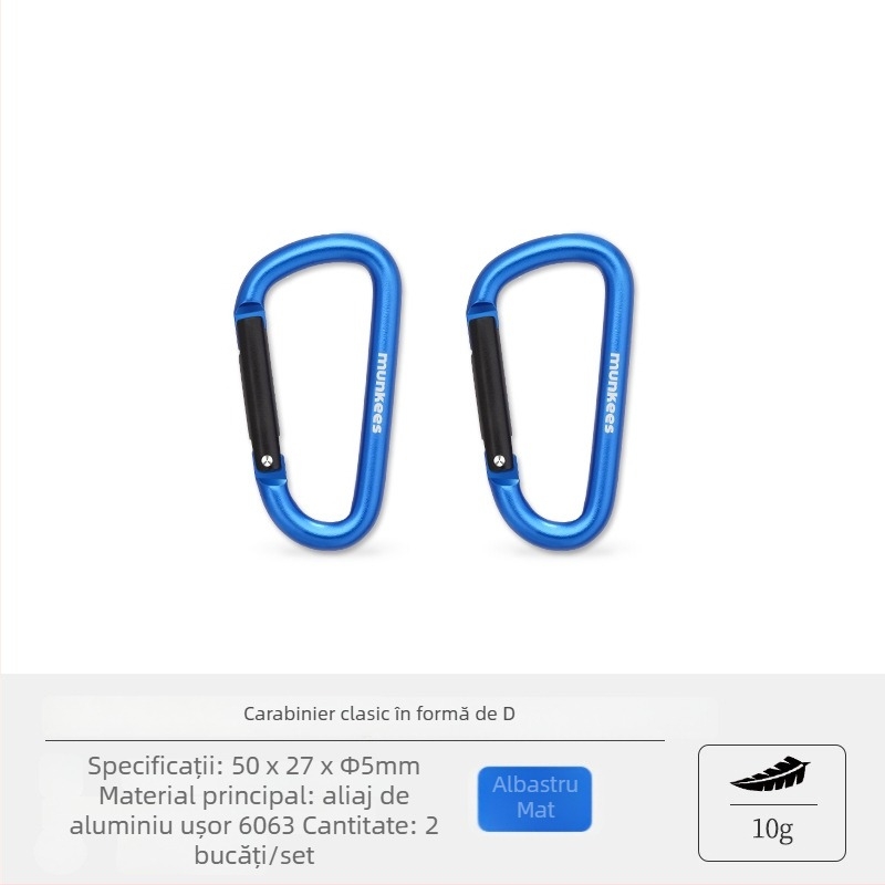 Carabiner din oțel inoxidabil, în formă D – cârlig mic cu încuietoare – inel de chei multifuncțional pentru rucsac de drumeție | capacitate de încărcare: 60