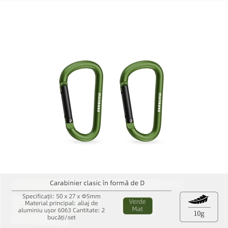 Carabiner din oțel inoxidabil, în formă D – cârlig mic cu încuietoare – inel de chei multifuncțional pentru rucsac de drumeție | capacitate de încărcare: 60