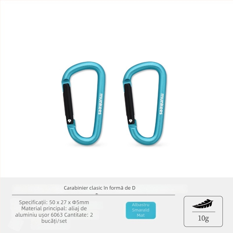 Carabiner din oțel inoxidabil, în formă D – cârlig mic cu încuietoare – inel de chei multifuncțional pentru rucsac de drumeție | capacitate de încărcare: 60