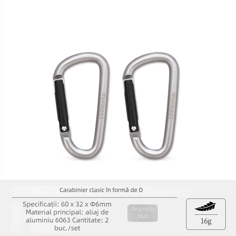 Carabiner din oțel inoxidabil, în formă D – cârlig mic cu încuietoare – inel de chei multifuncțional pentru rucsac de drumeție | capacitate de încărcare: 60