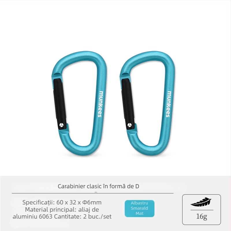 Carabiner din oțel inoxidabil, în formă D – cârlig mic cu încuietoare – inel de chei multifuncțional pentru rucsac de drumeție | capacitate de încărcare: 60