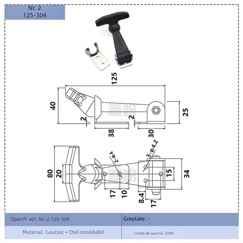 Cuplă de blocare elastică pentru cutie de unelte, tip T – KK709, material: cauciuc + oțel carbon, pentru containere și cutii de distribuție