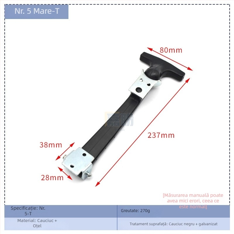 Cuplă de blocare elastică pentru cutie de unelte, tip T – KK709, material: cauciuc + oțel carbon, pentru containere și cutii de distribuție