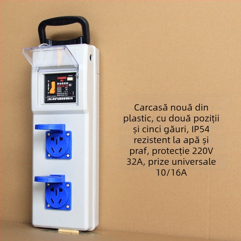 Cutie electrică portabilă pentru șantier cu protecție la scurgeri, IP54, montaj pe suprafață, carcasă din policarbonat, prize plug-in