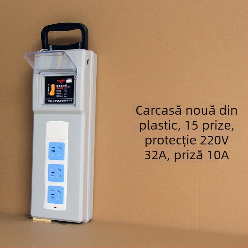 Cutie electrică portabilă pentru șantier cu protecție la scurgeri, IP54, montaj pe suprafață, carcasă din policarbonat, prize plug-in