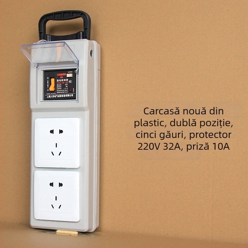 Cutie electrică portabilă pentru șantier cu protecție la scurgeri, IP54, montaj pe suprafață, carcasă din policarbonat, prize plug-in