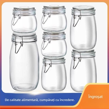 Aileyou borcan sticlă pentru depozitare cu capac cu închidere cu clic, rotund, stil lux ușor