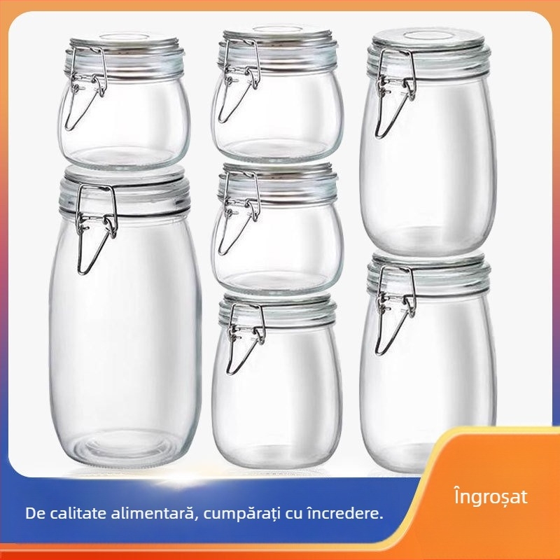 Aileyou borcan sticlă pentru depozitare cu capac cu închidere cu clic, rotund, stil lux ușor