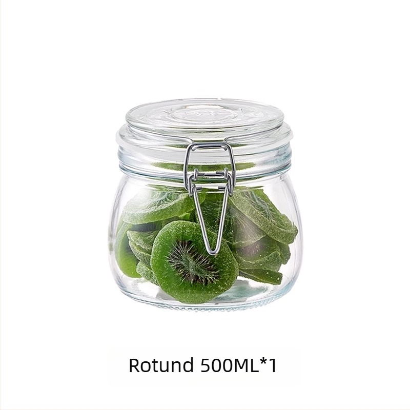 Aileyou borcan sticlă pentru depozitare cu capac cu închidere cu clic, rotund, stil lux ușor