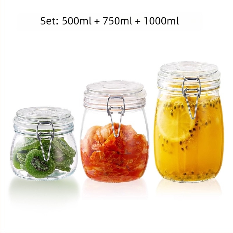 Aileyou borcan sticlă pentru depozitare cu capac cu închidere cu clic, rotund, stil lux ușor