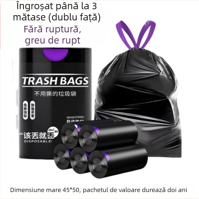 Sac de gunoi cu șnur, PE gros, reutilizabil, pentru uz casnic