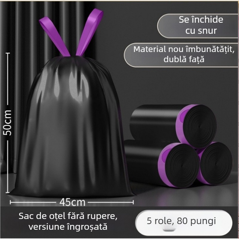 Sac de gunoi cu șnur, PE gros, reutilizabil, pentru uz casnic