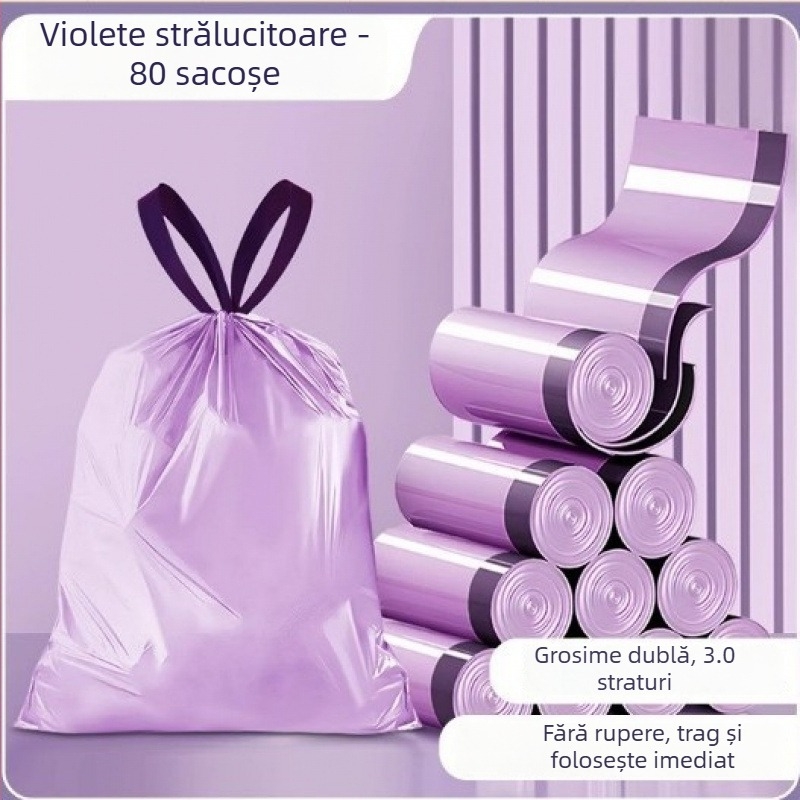 Sac de gunoi cu șnur, PE gros, reutilizabil, pentru uz casnic