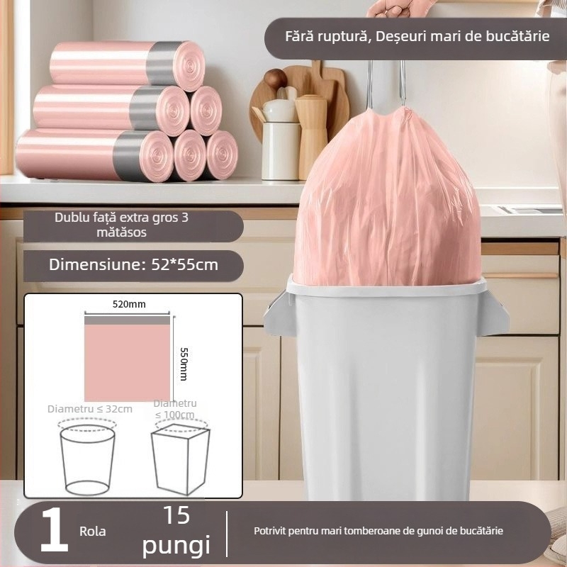 Sac de gunoi cu șnur, PE gros, reutilizabil, pentru uz casnic