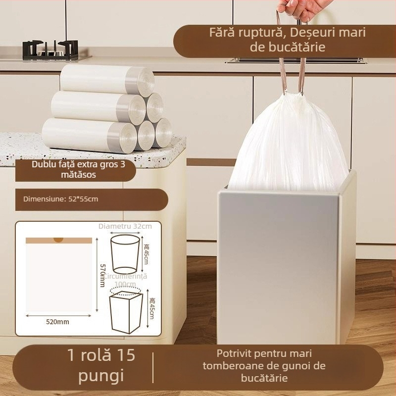 Sac de gunoi cu șnur, PE gros, reutilizabil, pentru uz casnic