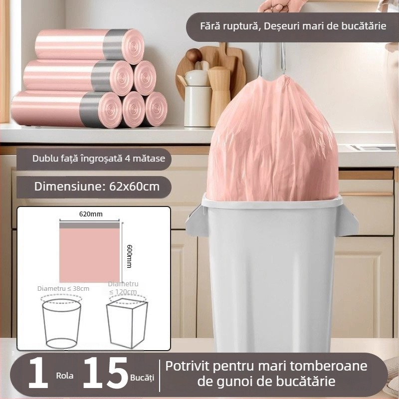 Sac de gunoi cu șnur, PE gros, reutilizabil, pentru uz casnic