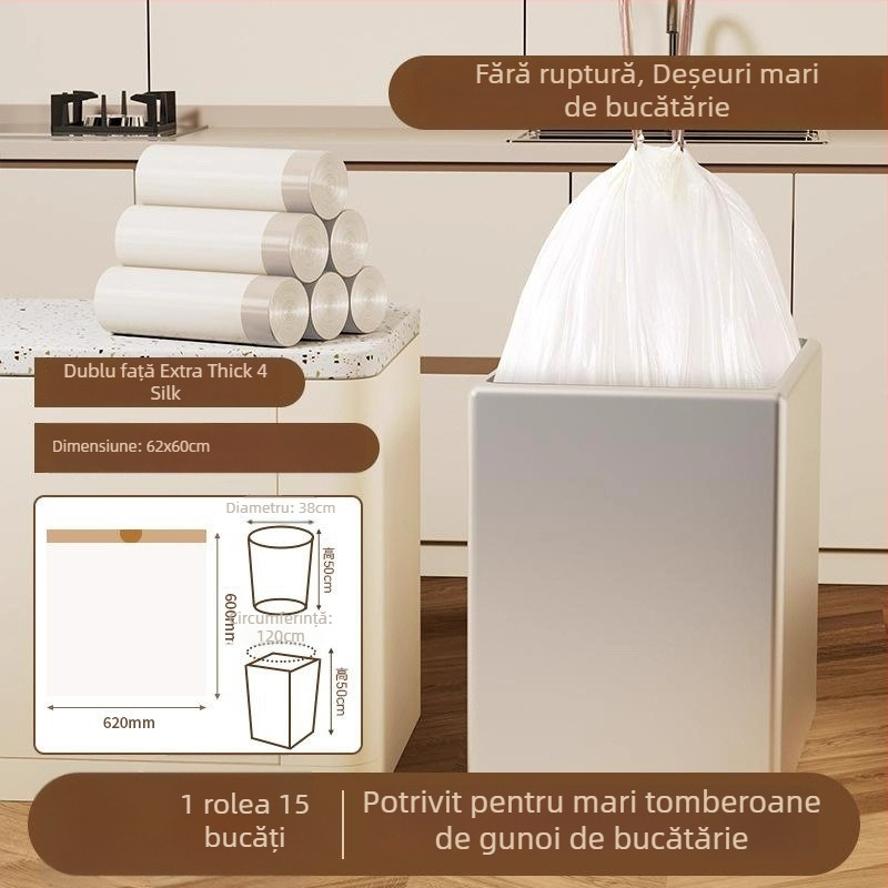 Sac de gunoi cu șnur, PE gros, reutilizabil, pentru uz casnic