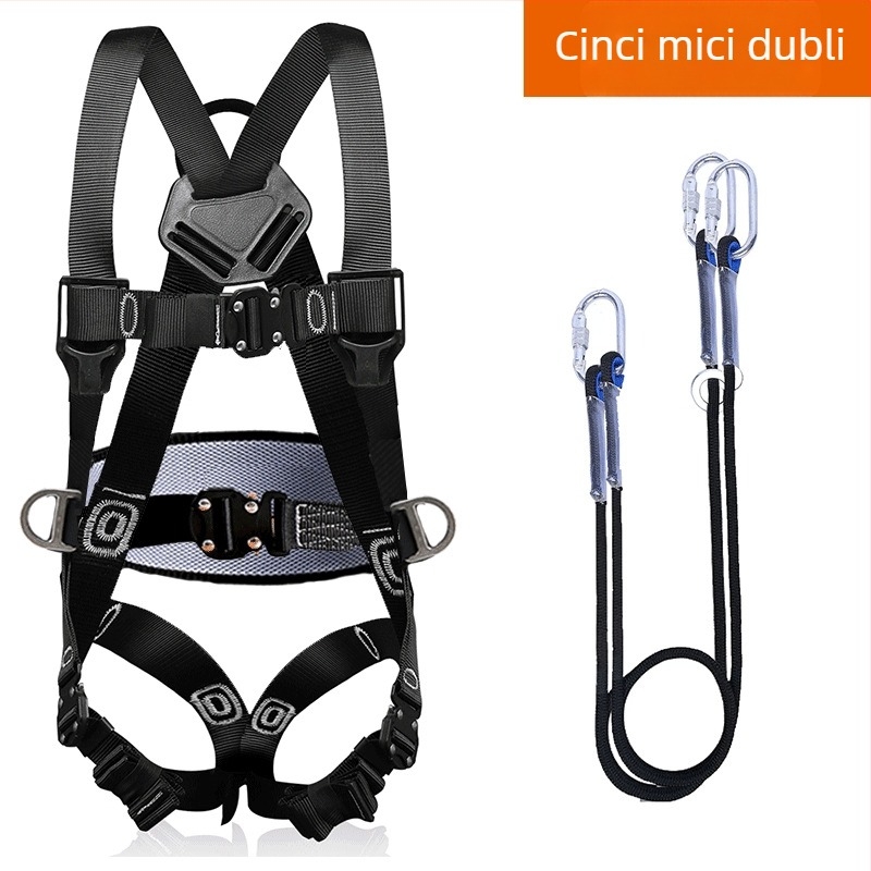 Guangjia centură de siguranță pentru întregul corp, cu cinci puncte, cu cârlig dublu – frânghie de siguranță 1,8 m, sarcină de 100 kg, pentru lucru la înălțime