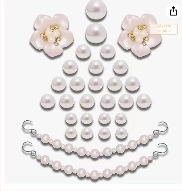 Set decor pentru sandale: perle, floare cu patru frunze, decor pentru pantof, lanț cu inimă și diamant — model 654984; stil: cataramă; potrivit pentru vară, primăvară, toamnă, iarnă