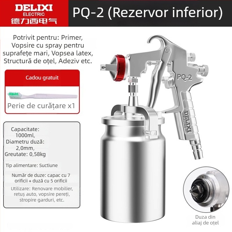 Pistol de vopsire pentru mobilier și mașini, duze reglabile multi-diametru, baterie Li‑ion reîncărcabilă, 220V