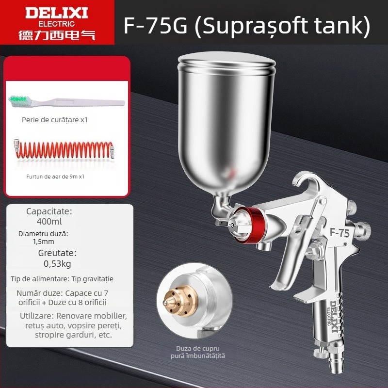 Pistol de vopsire pentru mobilier și mașini, duze reglabile multi-diametru, baterie Li‑ion reîncărcabilă, 220V