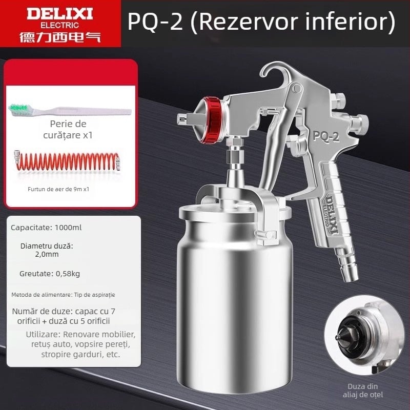 Pistol de vopsire pentru mobilier și mașini, duze reglabile multi-diametru, baterie Li‑ion reîncărcabilă, 220V