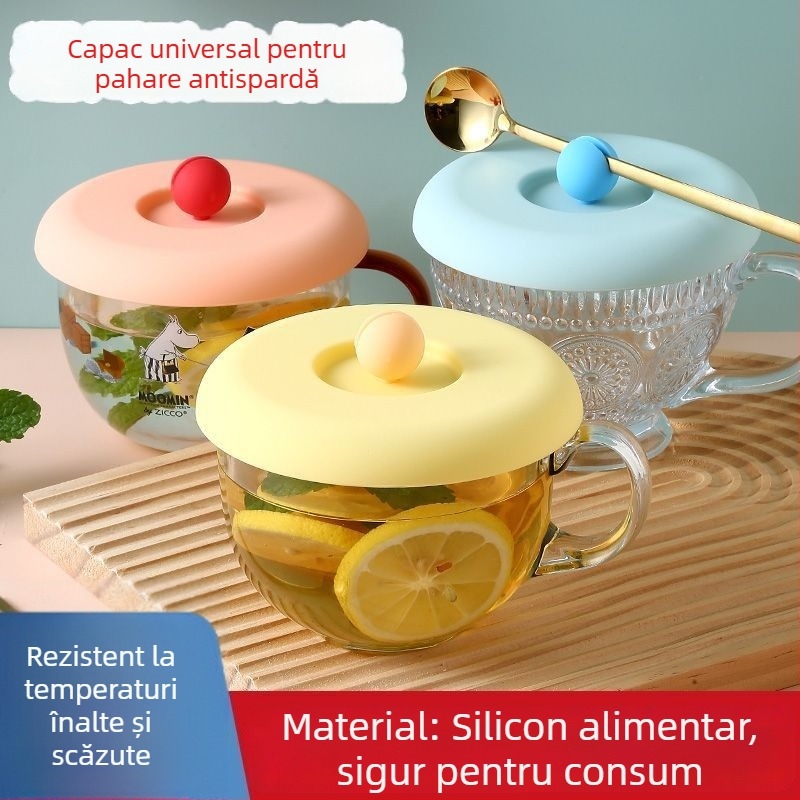 Capac universal din silicon pentru pahare, de calitate alimentară, rezistent la temperaturi înalte, etanș pentru sticlă, cești și borcane